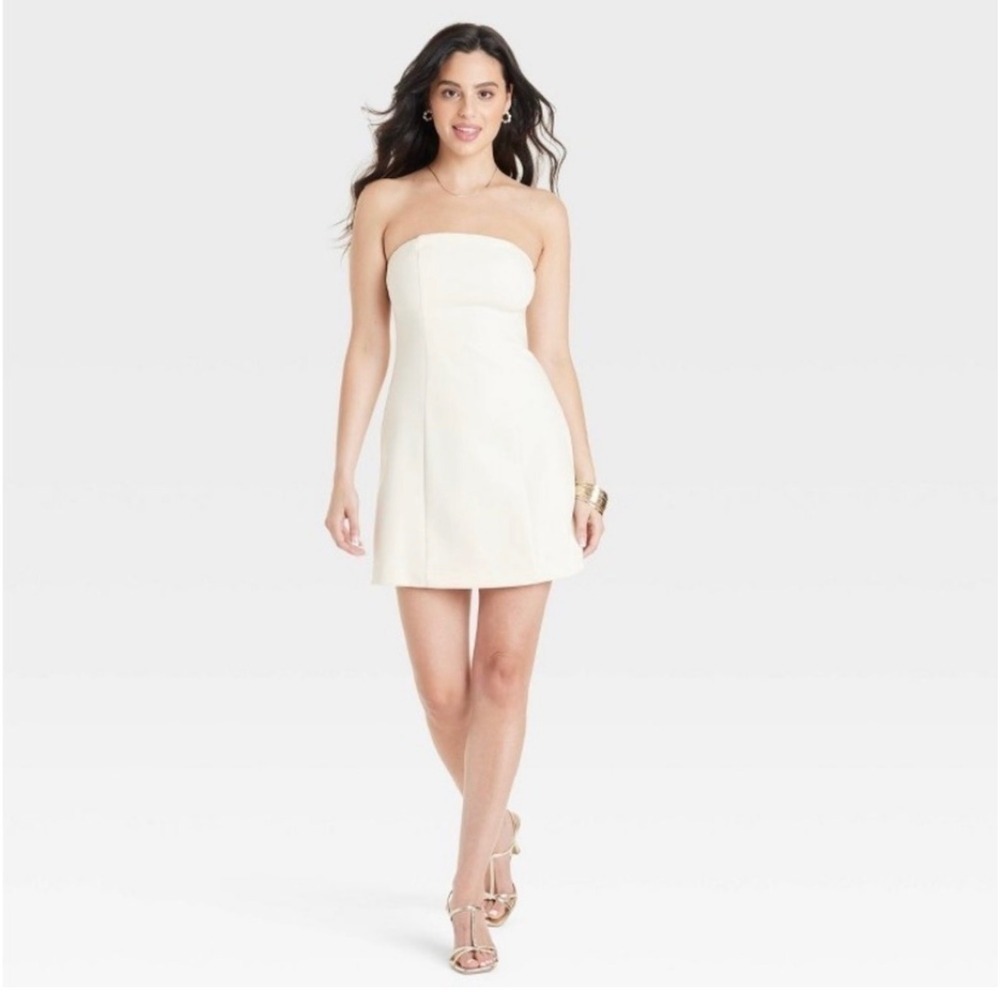 A New Day Women's Cream Strapless Mini Dress Party Cocktail Size 12